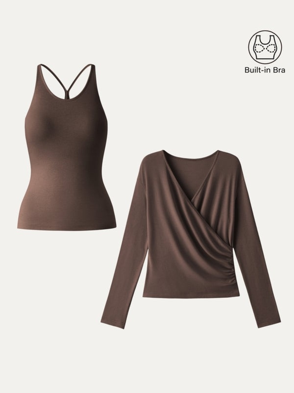 OGL Brown Eco-MiYaMoon® Two-Piece Set Cami with Surplice Top